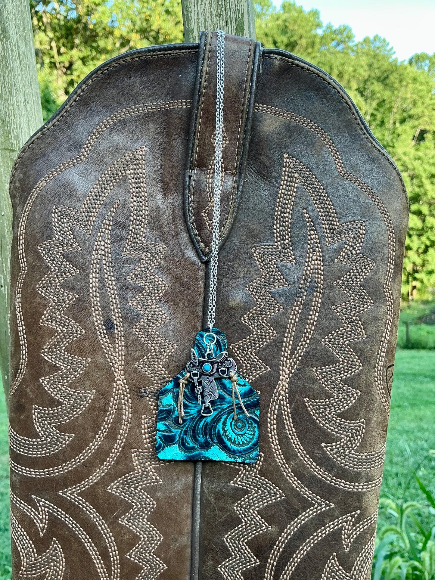 Leather Cowtag & Saddle Necklace