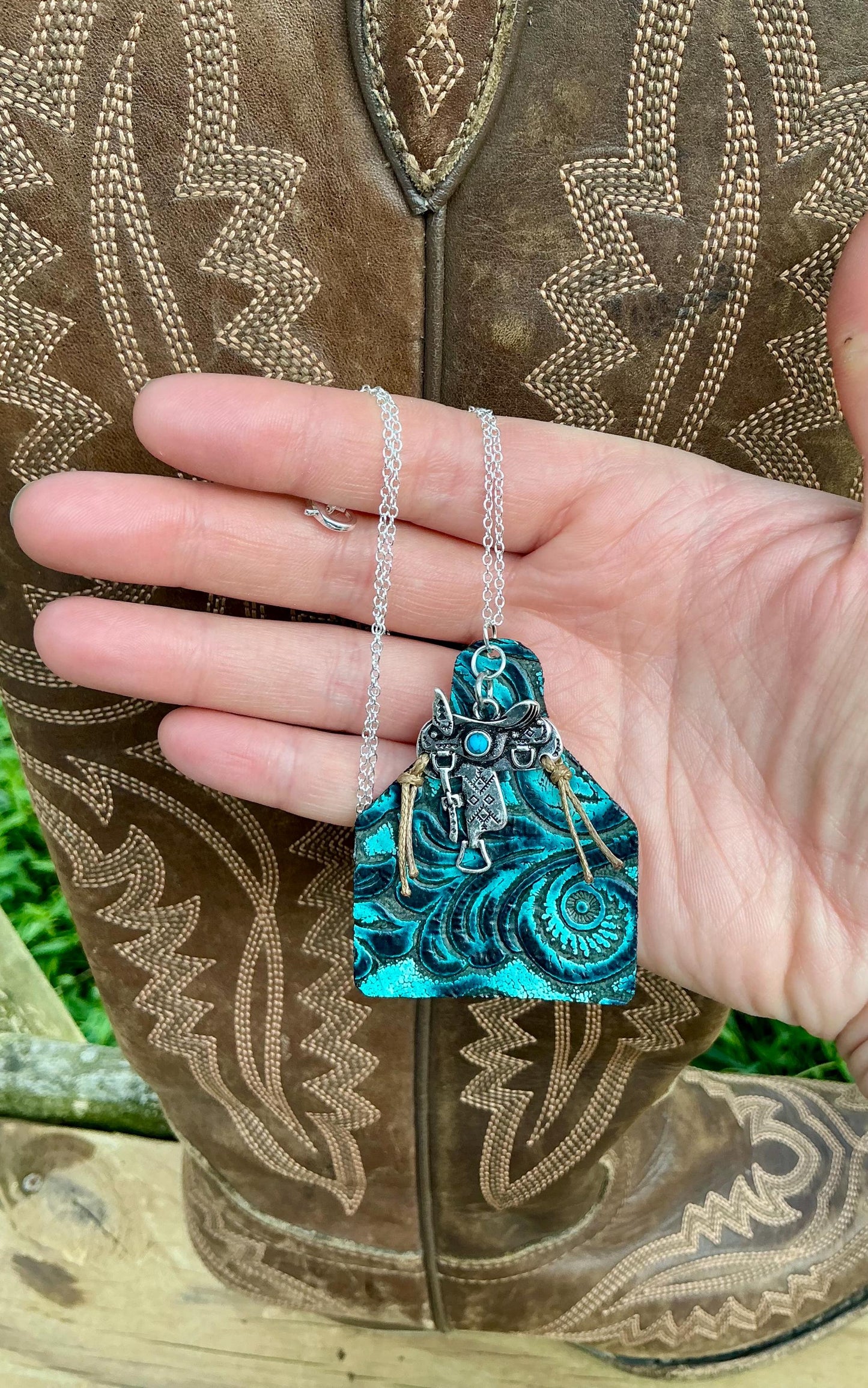 Leather Cowtag & Saddle Necklace