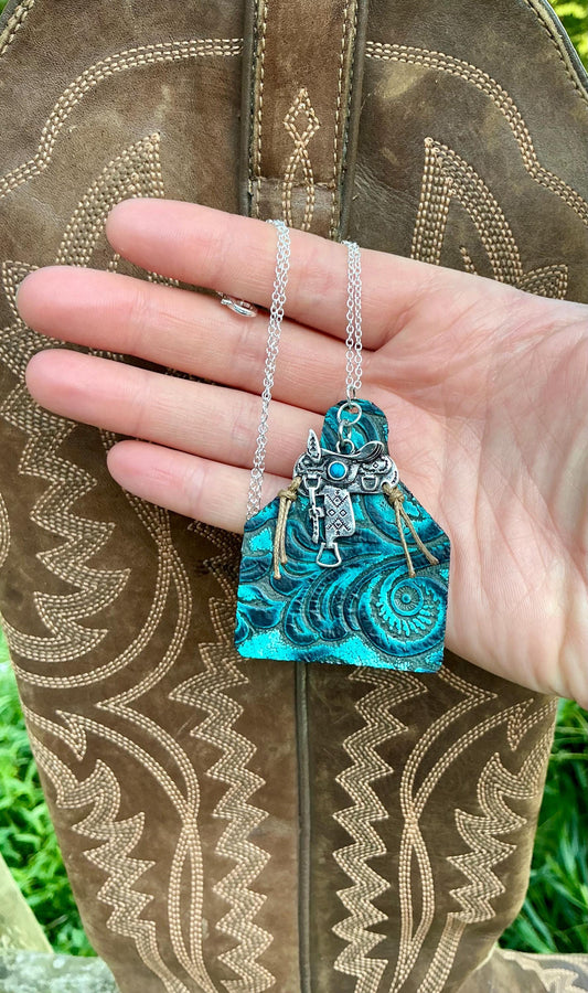 Leather Cowtag & Saddle Necklace