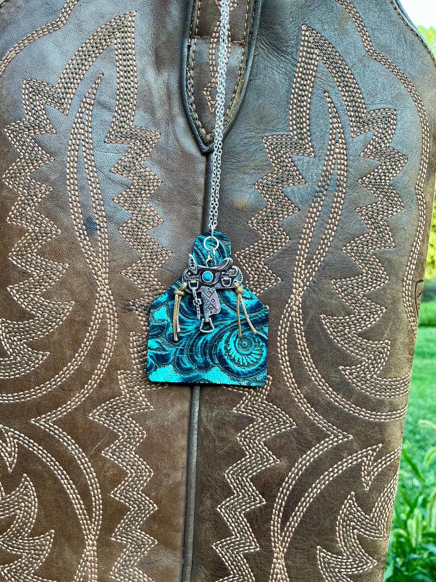 Leather Cowtag & Saddle Necklace
